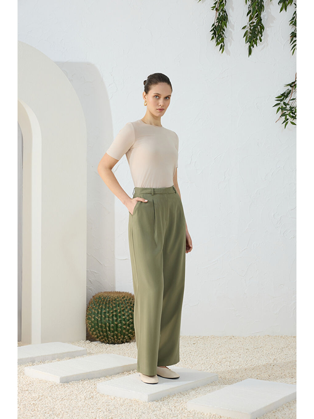 Haki Pileli Pantolon-4