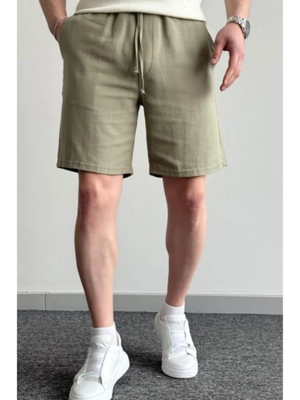 Haki Erkek Musli Lastikli Bağcıklı Regular Şort