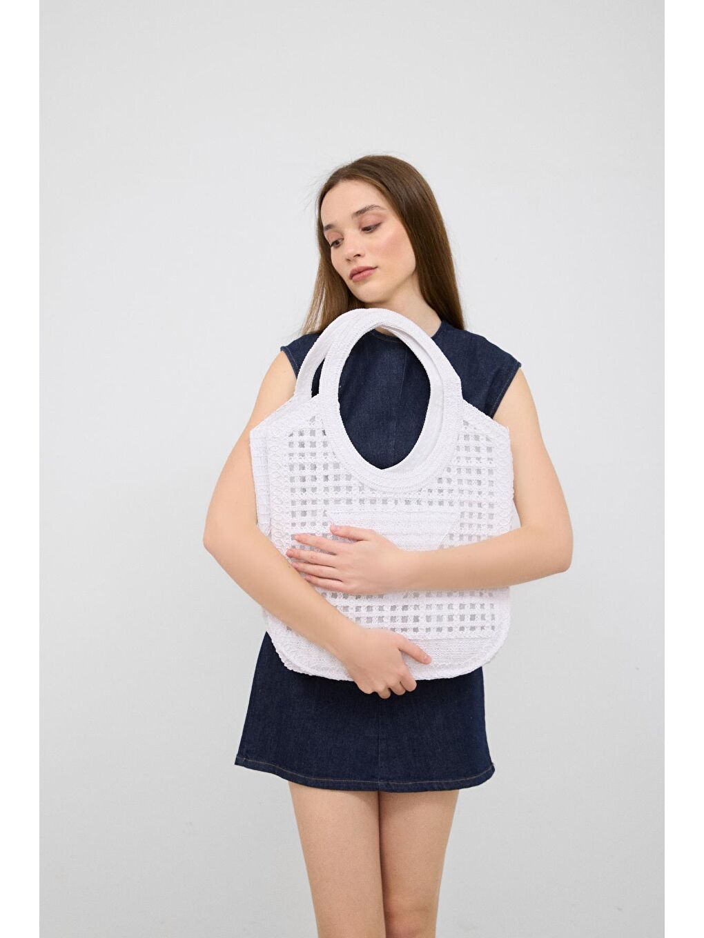 Vicolo Handmade Makrome Tote Çanta Beyaz-1