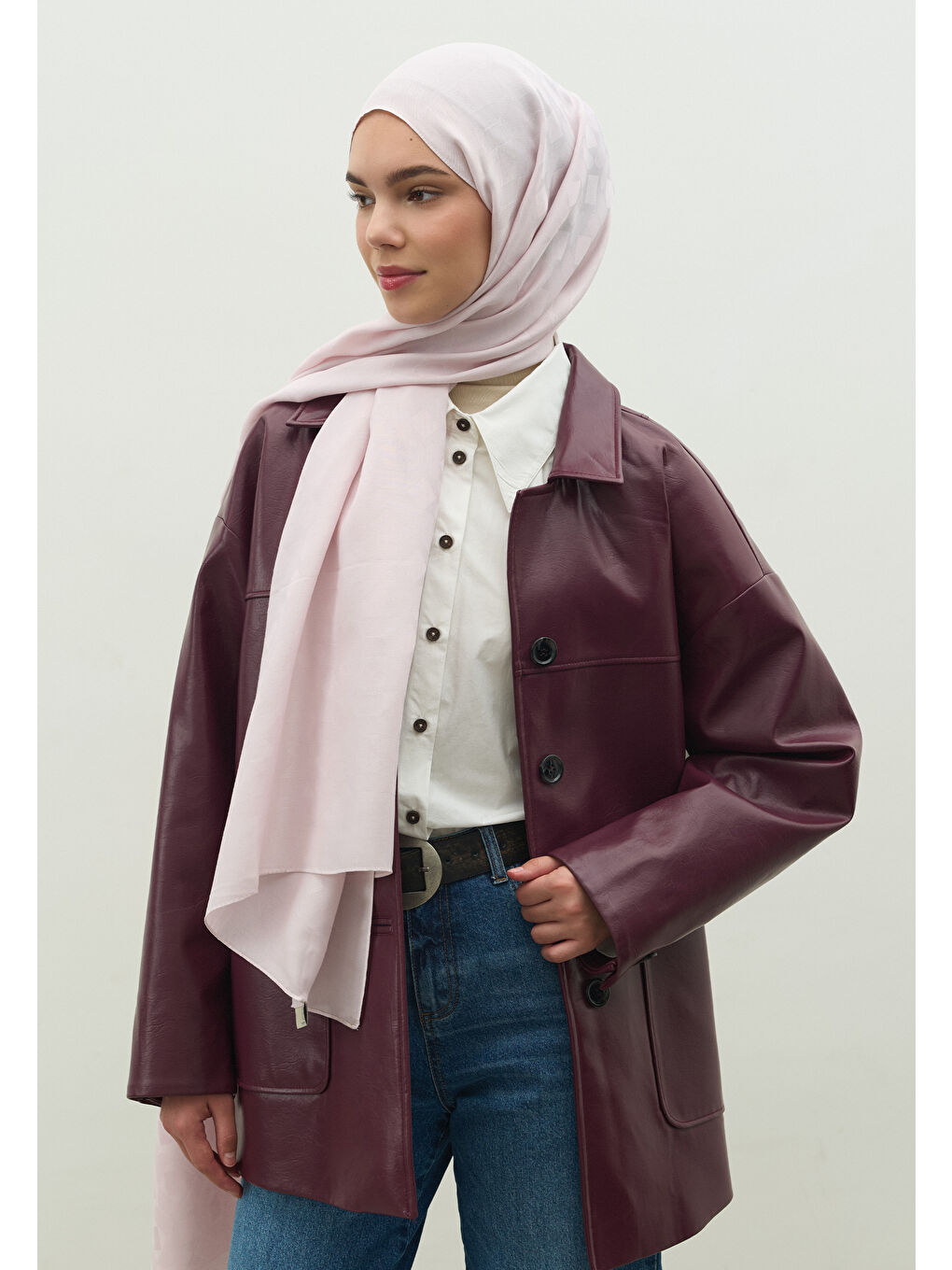 Pembe OSLO PAMUK FLOŞ JAKARLI ŞAL PUDRA-2