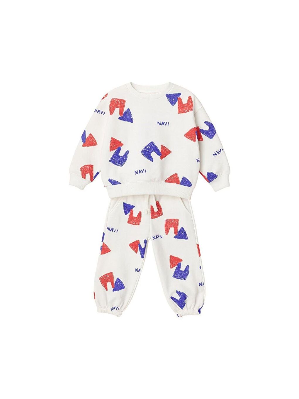 Beyaz Unisex Çocuk Pamuklu Desenli Sweatshirt Ve Eşofman Alt Takım