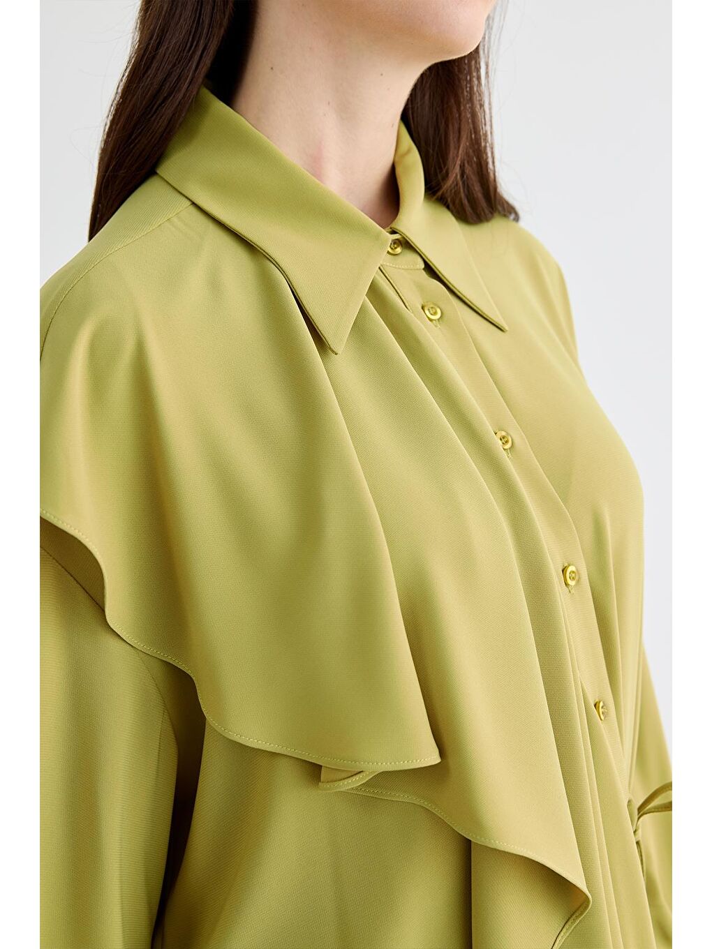 Yeşil Morina Volanlı Bağlamalı Gömlek Olive-2