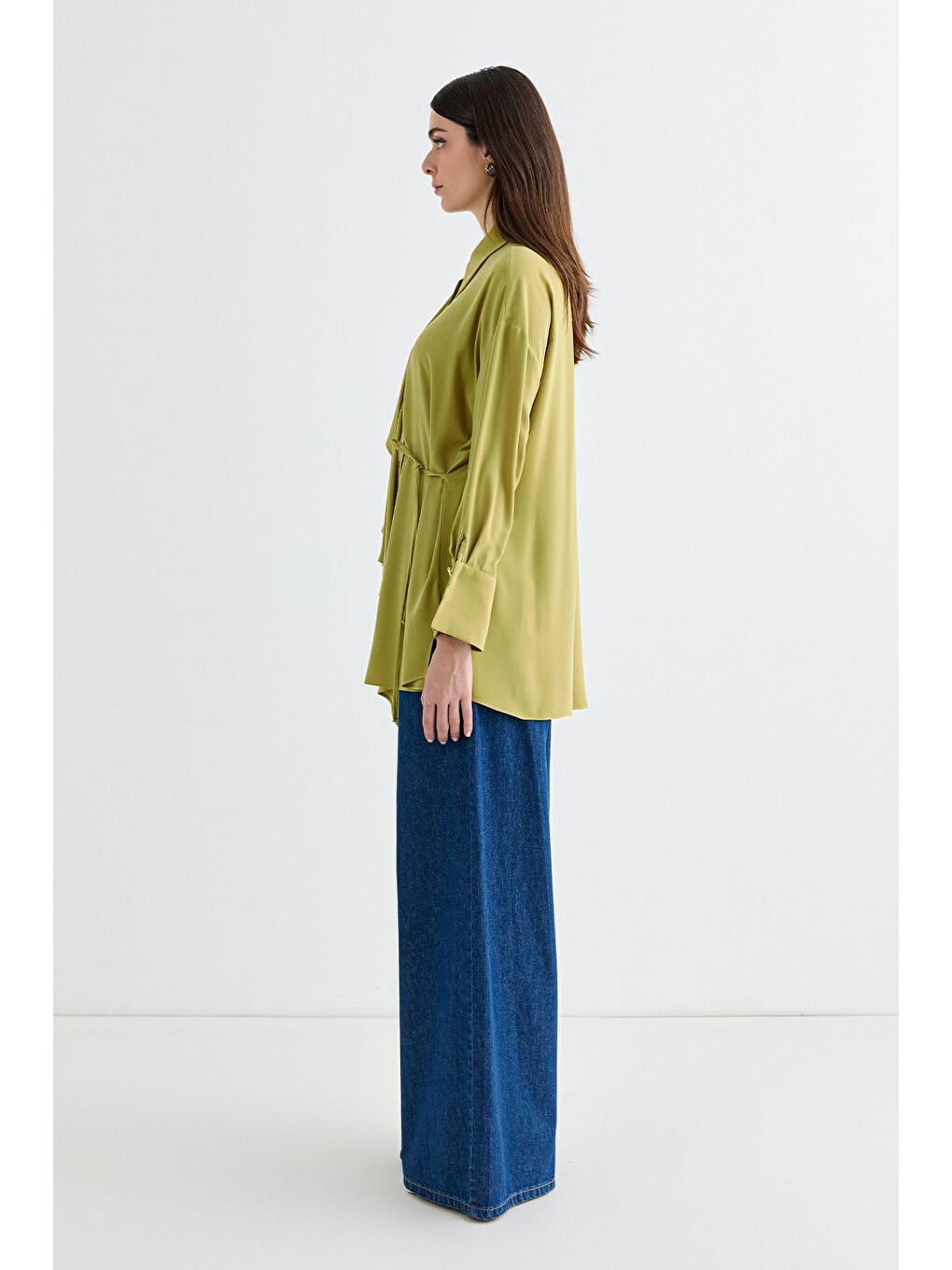 Yeşil Morina Volanlı Bağlamalı Gömlek Olive-3