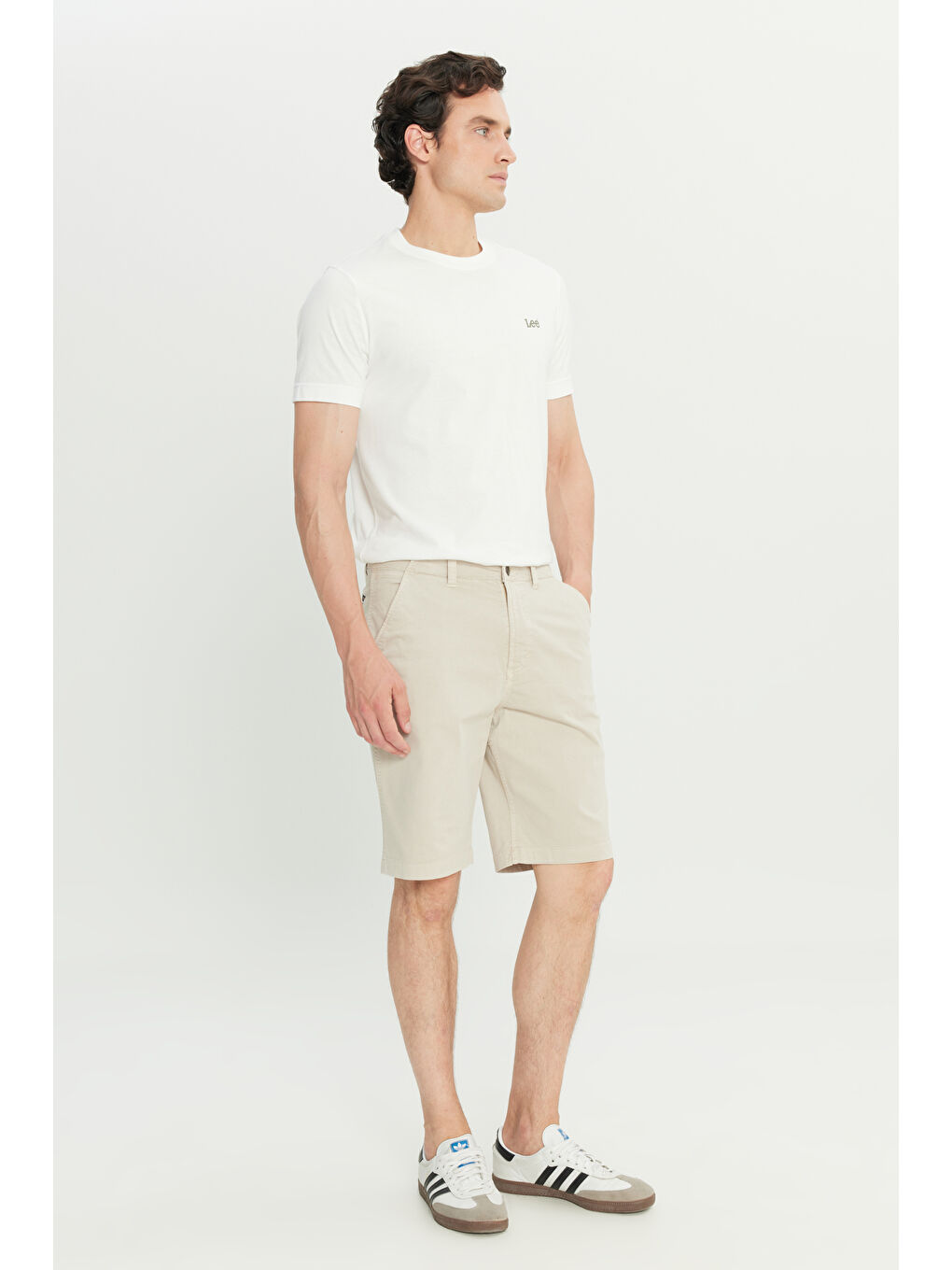 Bej Regular Fit Normal Kesim Lastik Bel Detaylı Pamuklu Esnek Gri Chino Şort-1