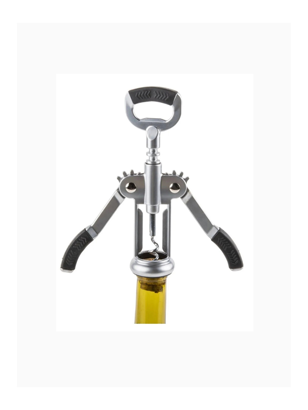 Gri Büyük Boy Paslanmaz Çelik Hamur Kesme Ruleti ve Siyah Silikon Tutacaklı Tirbüşon Şişe Açacağı-4