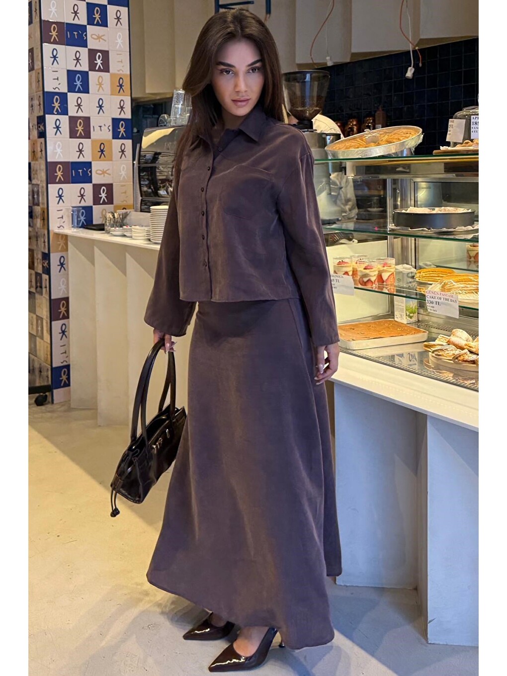 Kahverengi Gömlek Etek Takım Mg2788-4