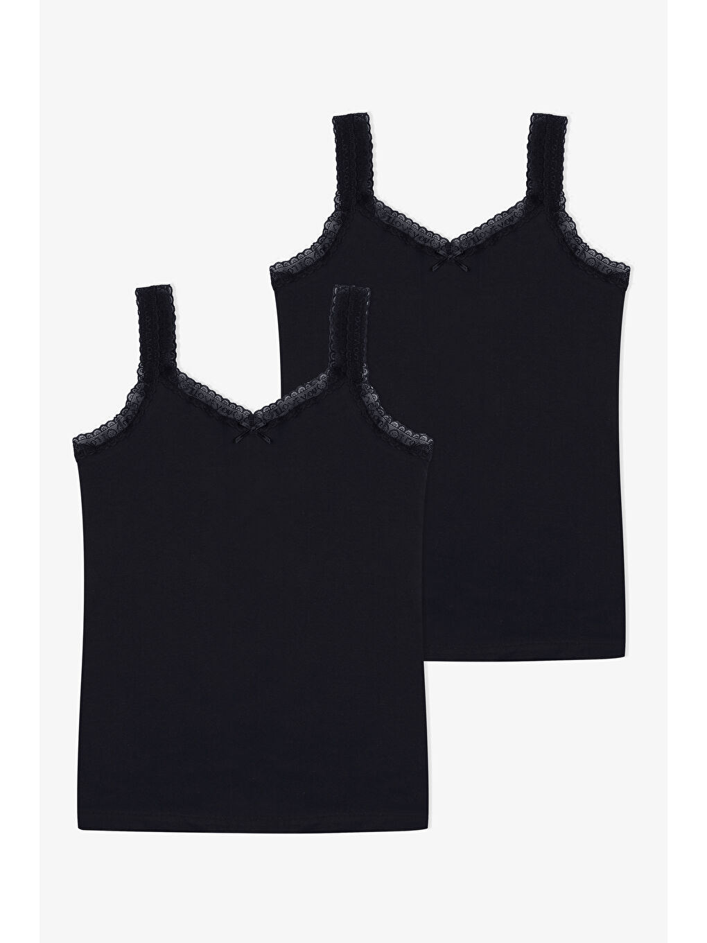 Siyah Kadın Pamuklu 2’li Kol Yaka Dantelli Geniş Askılı Atlet