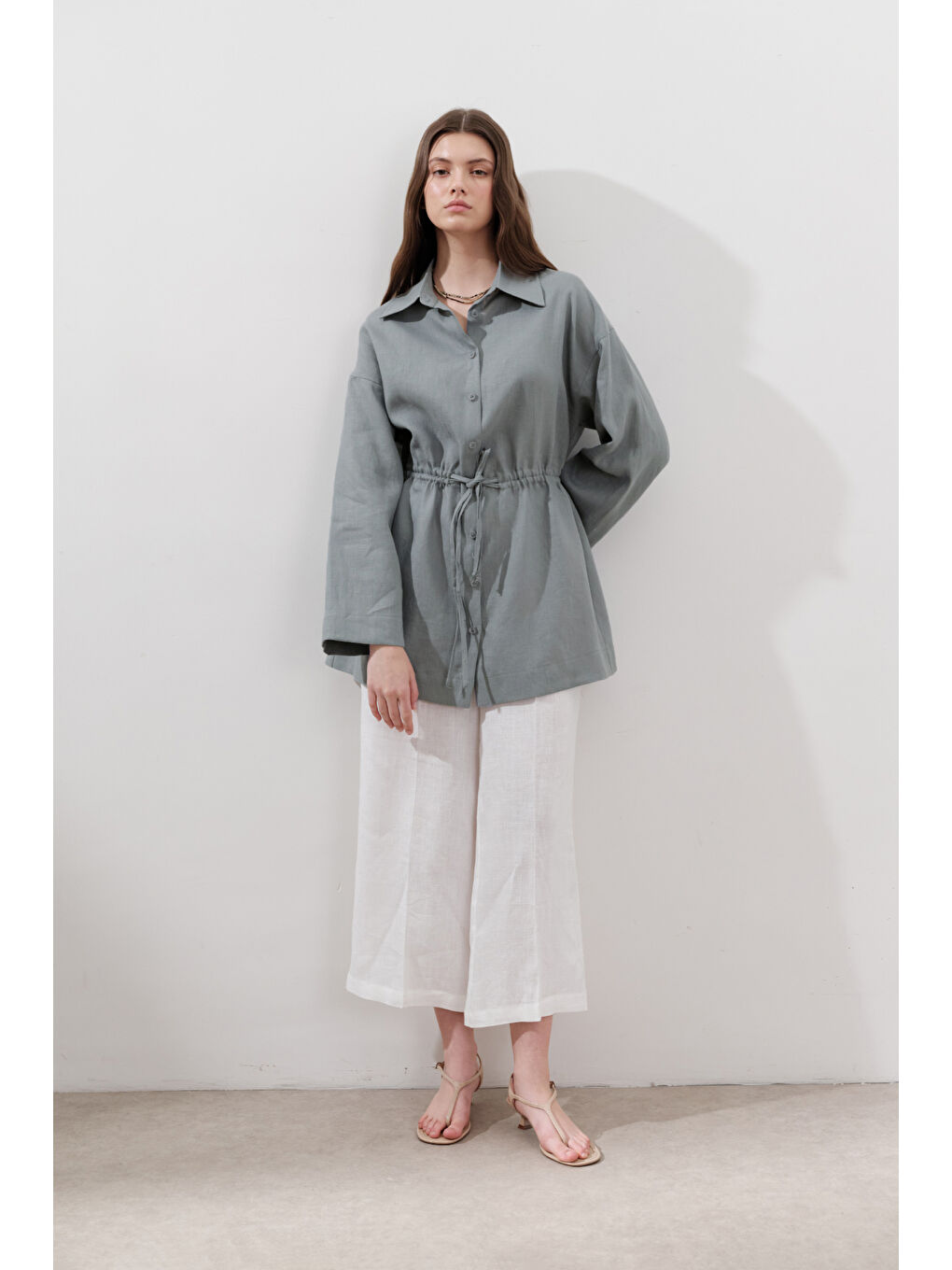 Keten Beli Bağlamalı Tunik Mavi-2