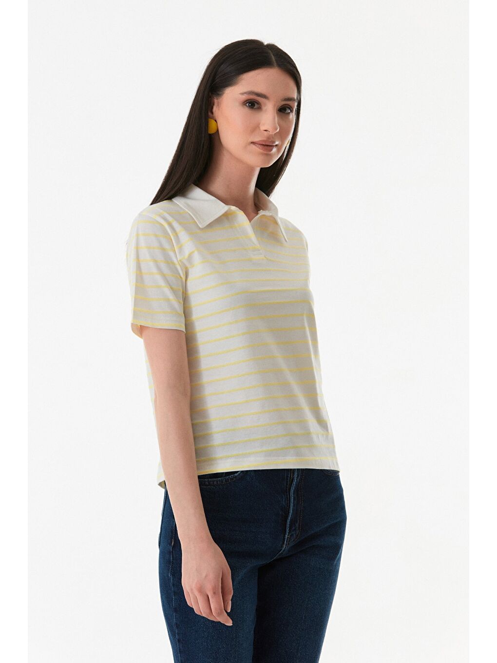 Sarı Çizgili Polo Yaka Tişört-1