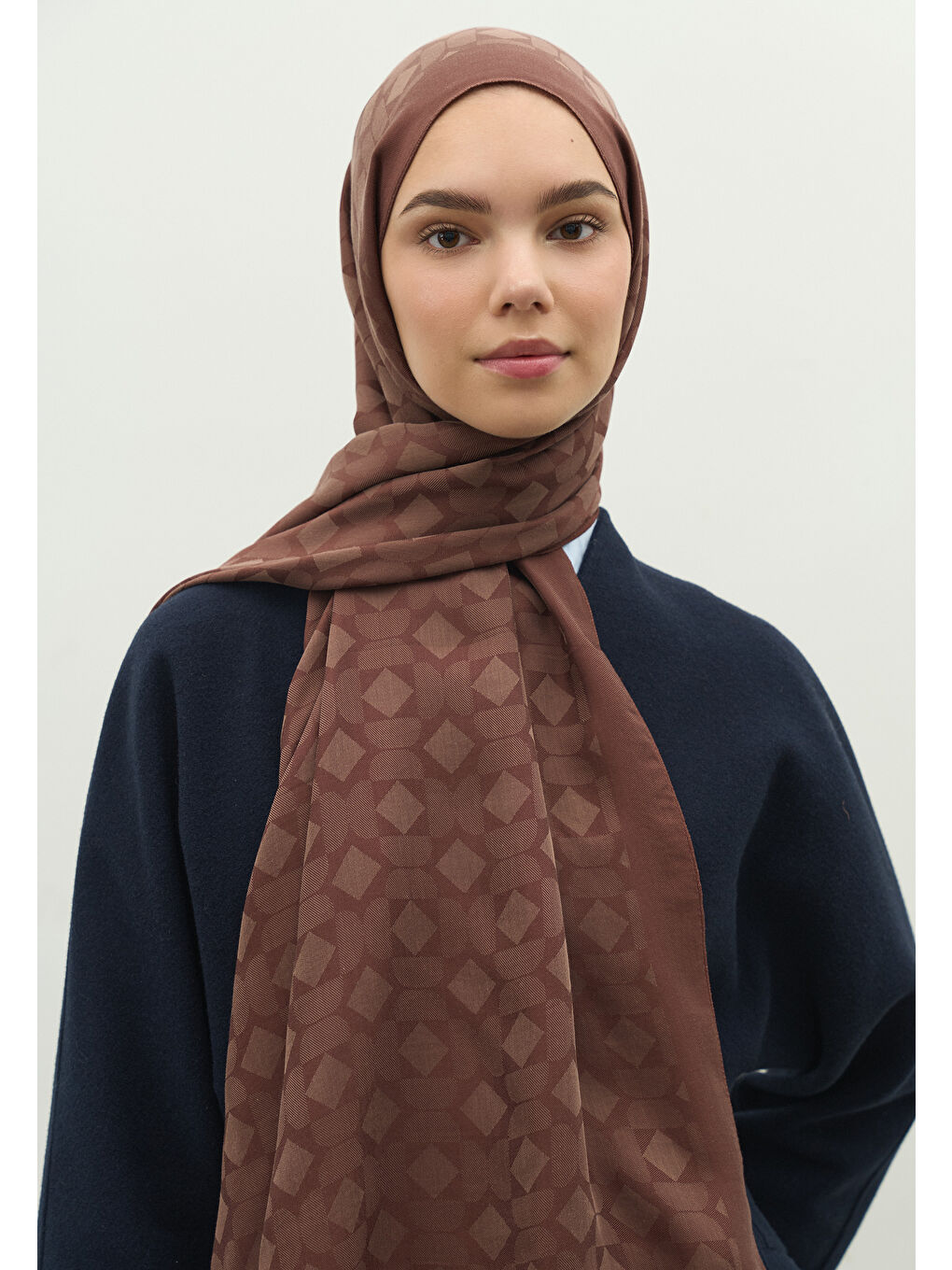 Kahverengi OSLO PAMUK FLOŞ JAKARLI ŞAL KAKAO-1