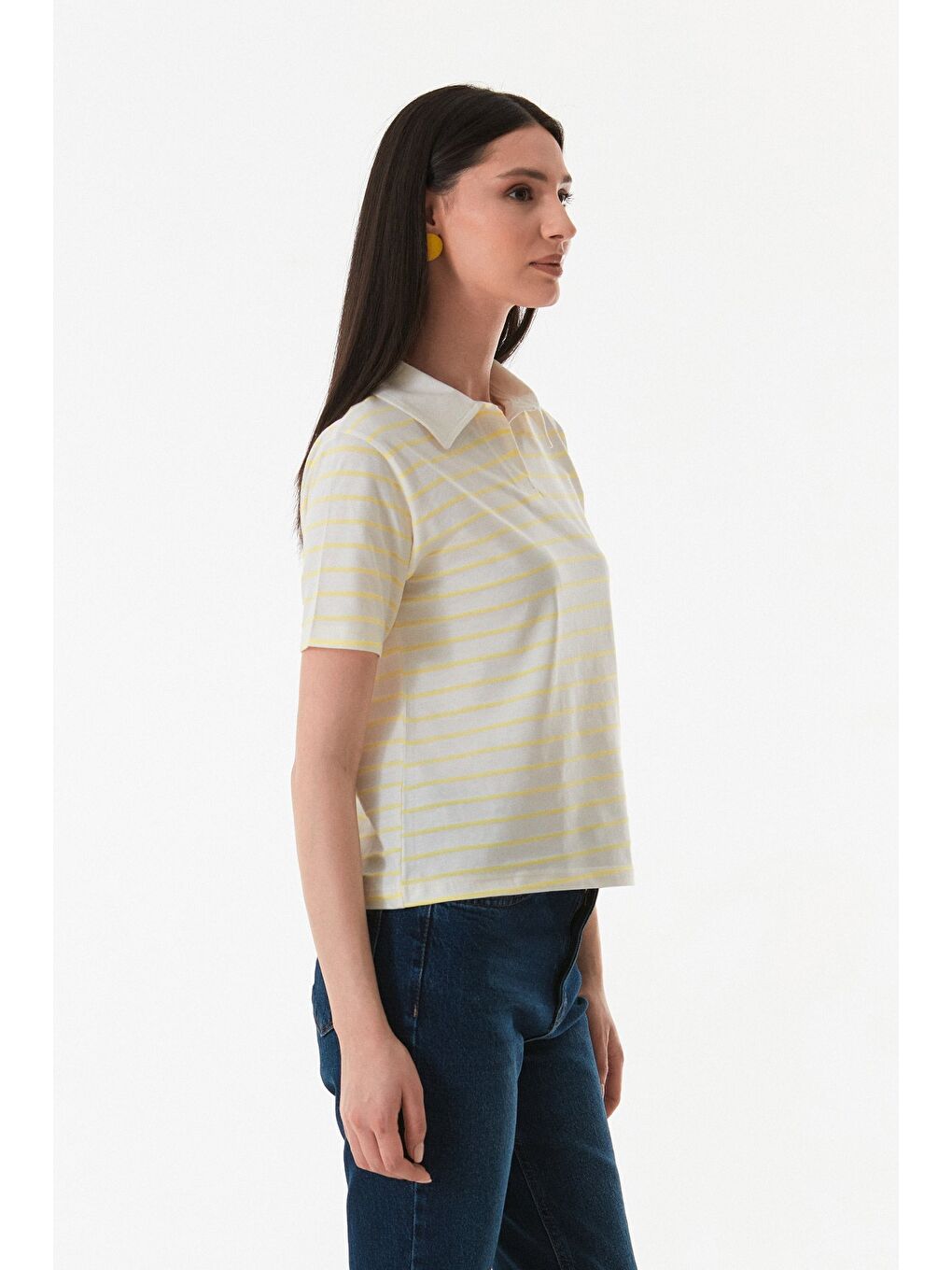 Sarı Çizgili Polo Yaka Tişört-2