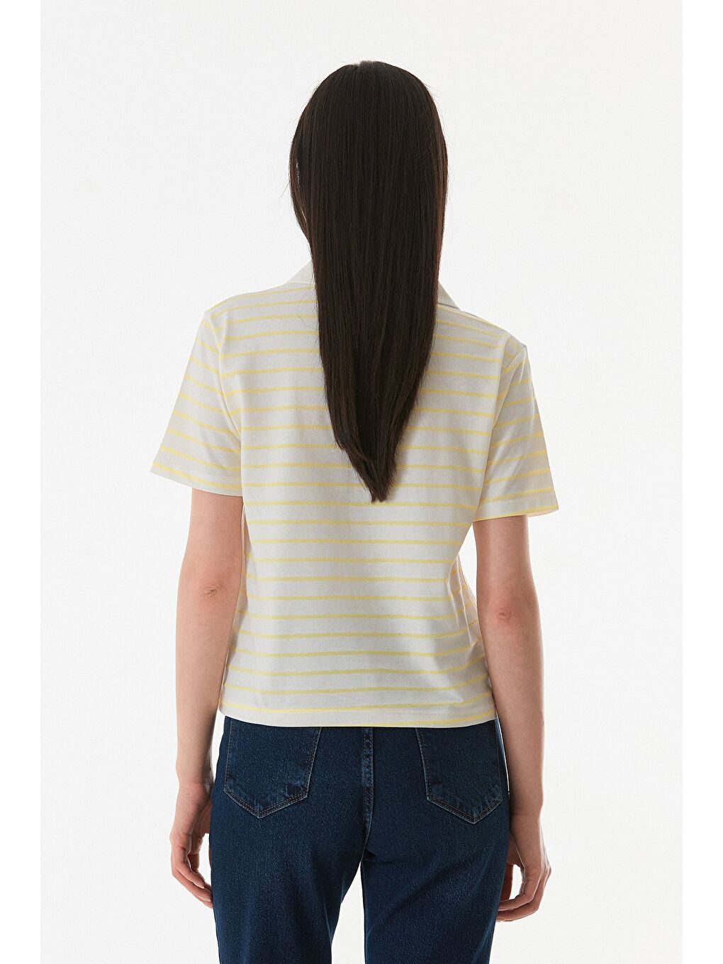 Sarı Çizgili Polo Yaka Tişört-3