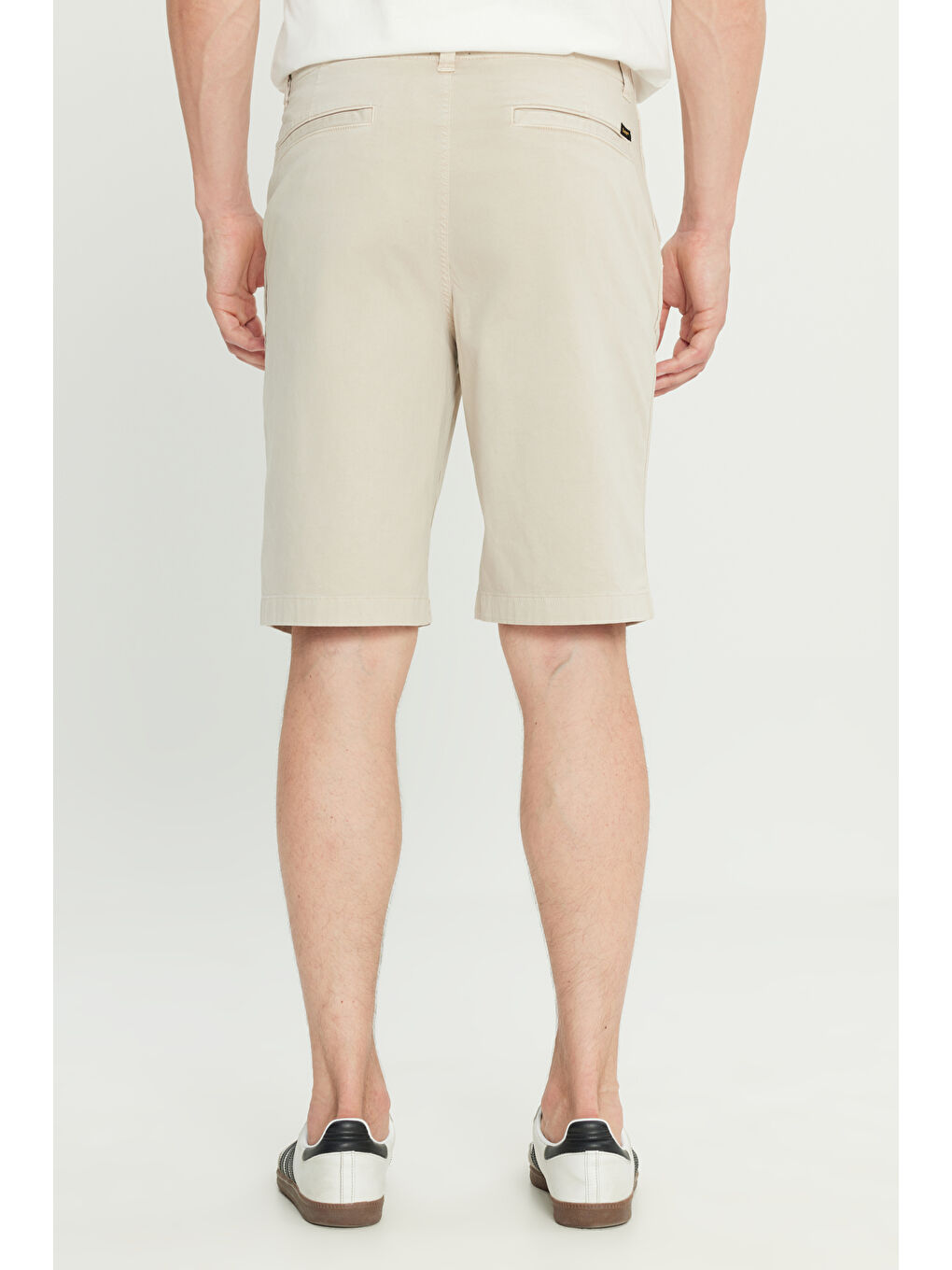 Bej Regular Fit Normal Kesim Lastik Bel Detaylı Pamuklu Esnek Gri Chino Şort-3