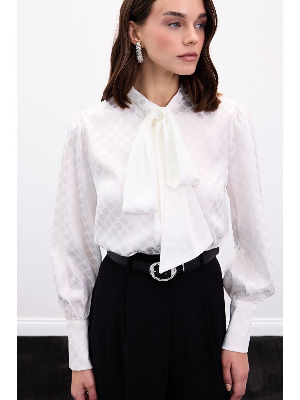 Puantiye Desenli Gömlek - Ekru-2