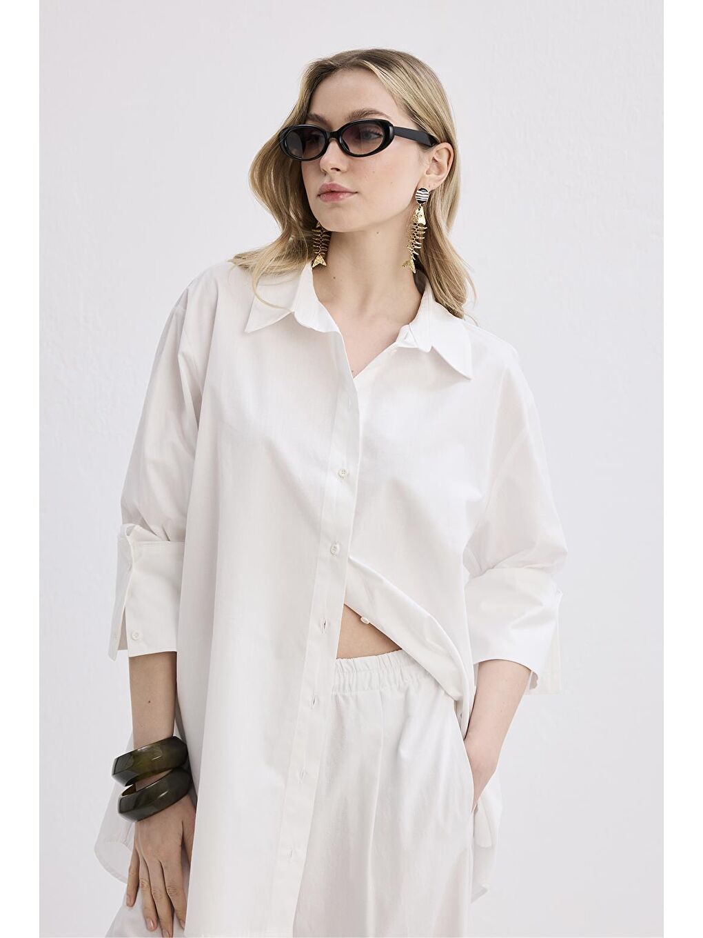 Madelin Manşetli Gömlek Ekru-1