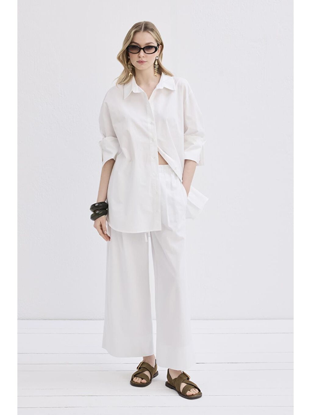 Madelin Manşetli Gömlek Ekru-3