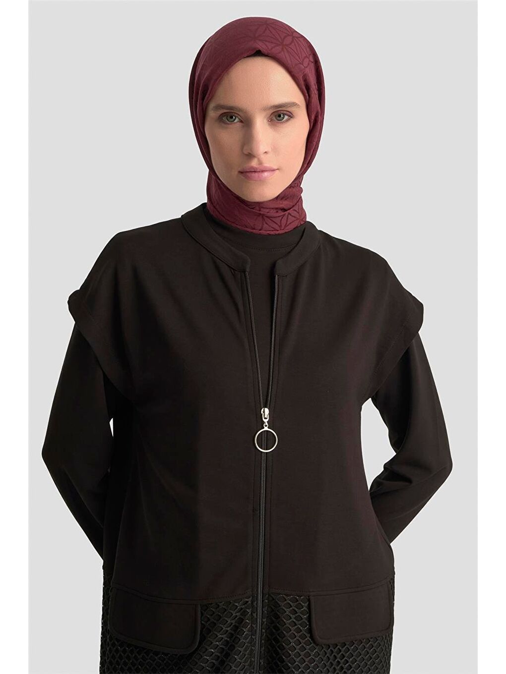 File Yelekli Örme Takım 25Kd1803 Siyah