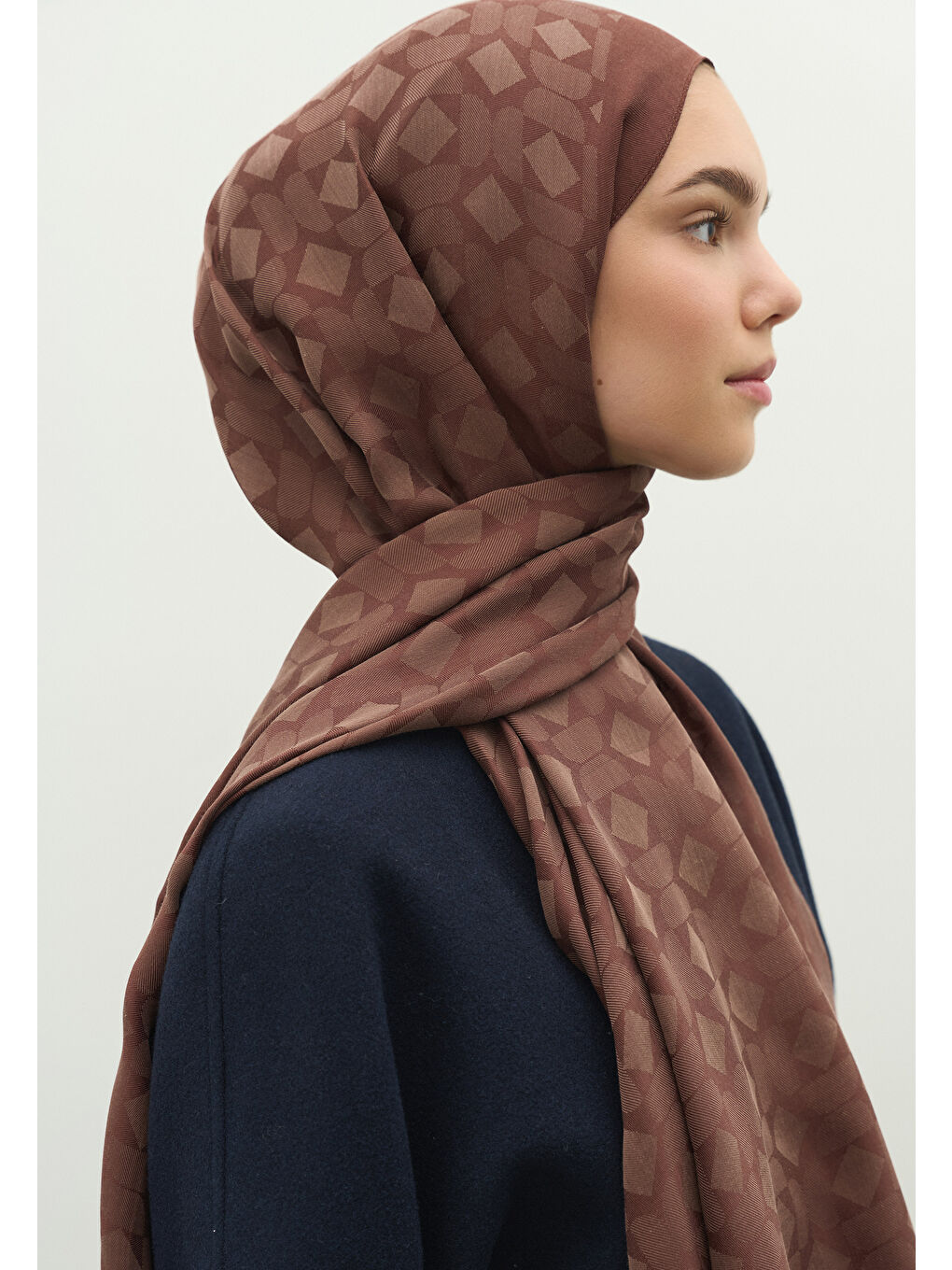 Kahverengi OSLO PAMUK FLOŞ JAKARLI ŞAL KAKAO-3