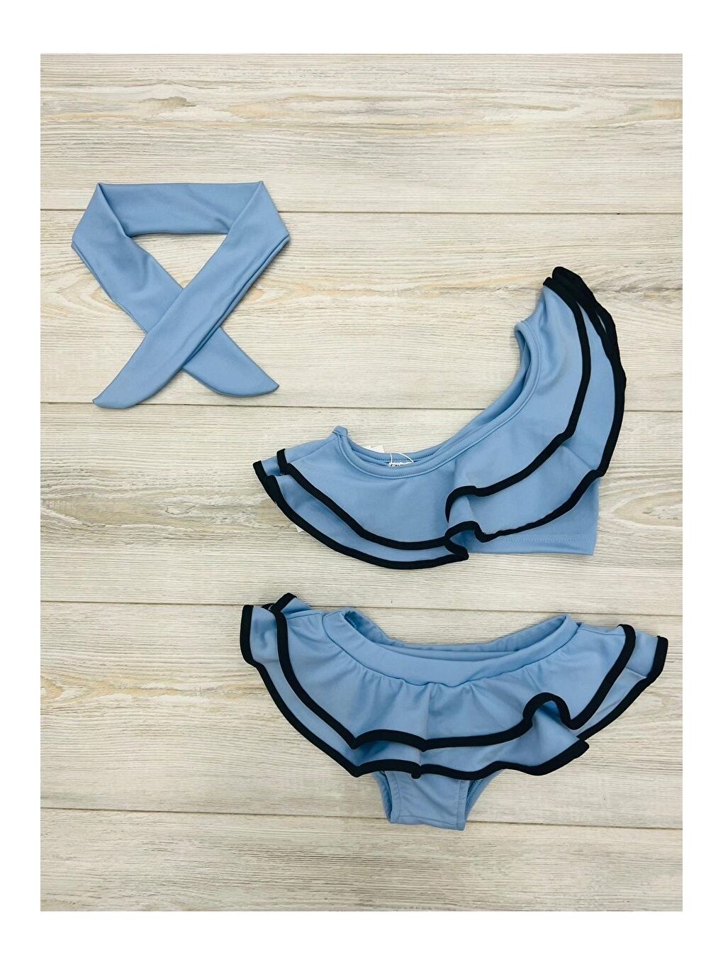 Mavi Kız Çocuk Fırfırlı Ikili Bikini Takım