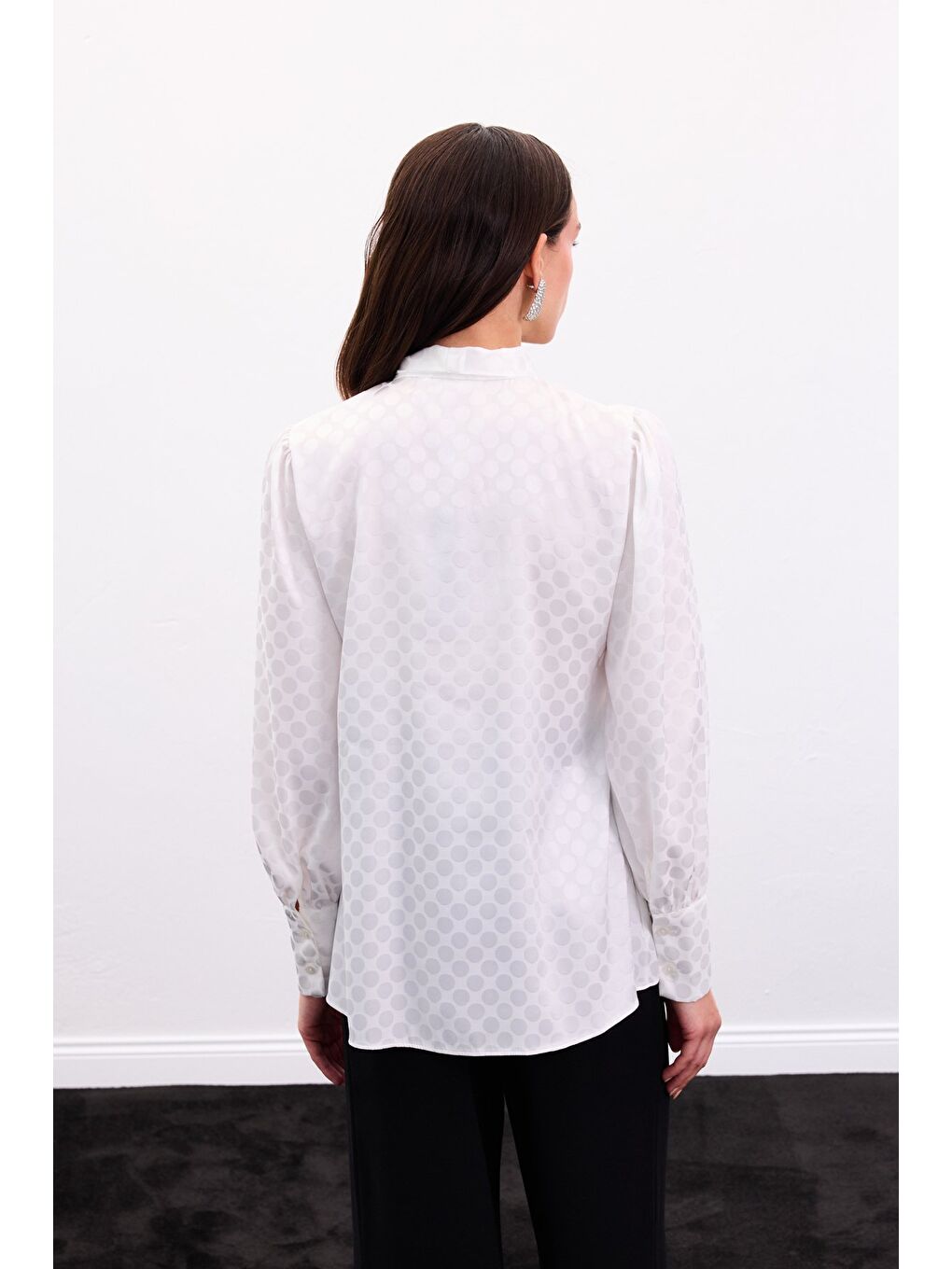 Puantiye Desenli Gömlek - Ekru-6