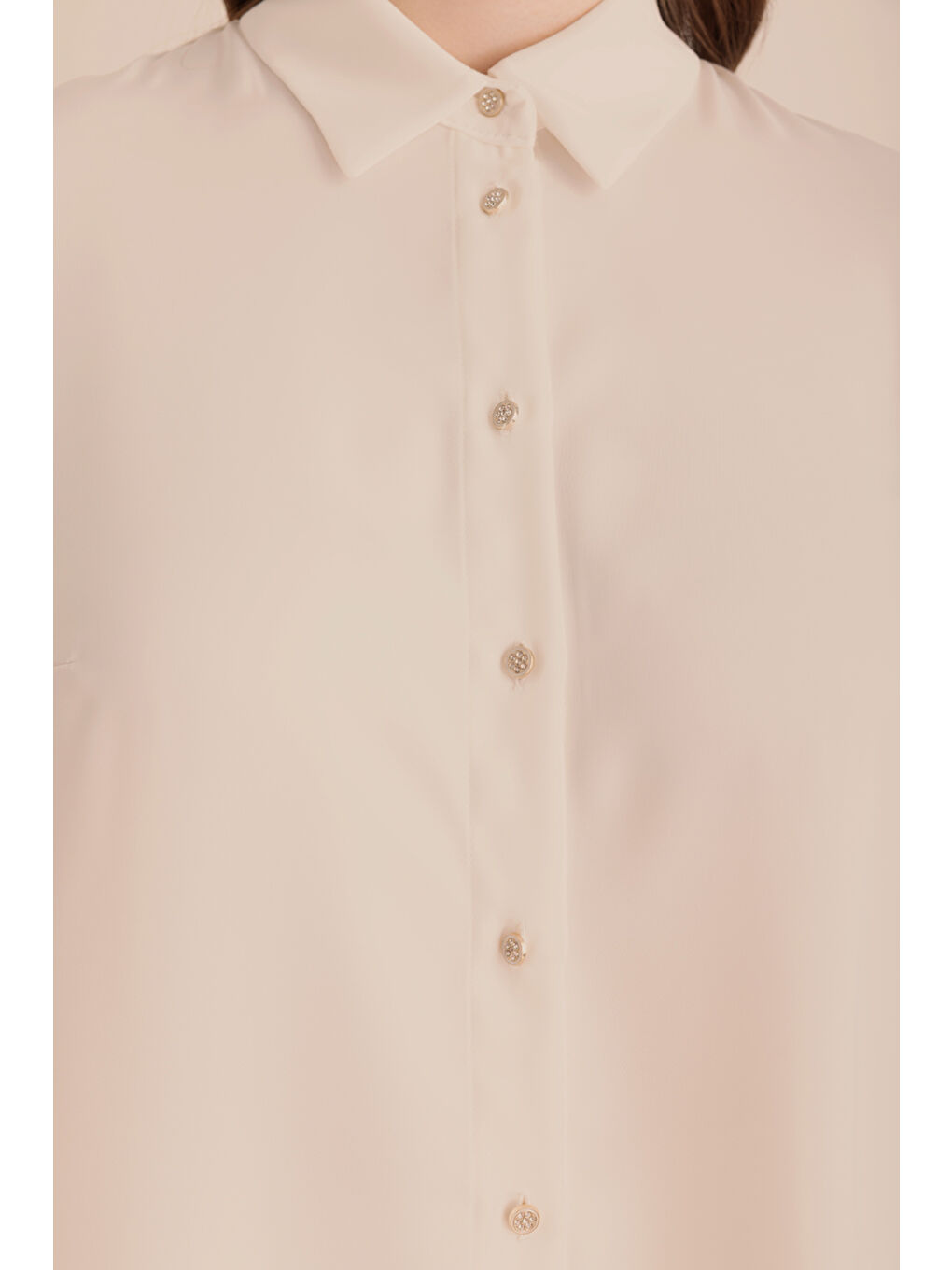 Ekru Arkası Pilise Detaylı Dokuma Tunik-2