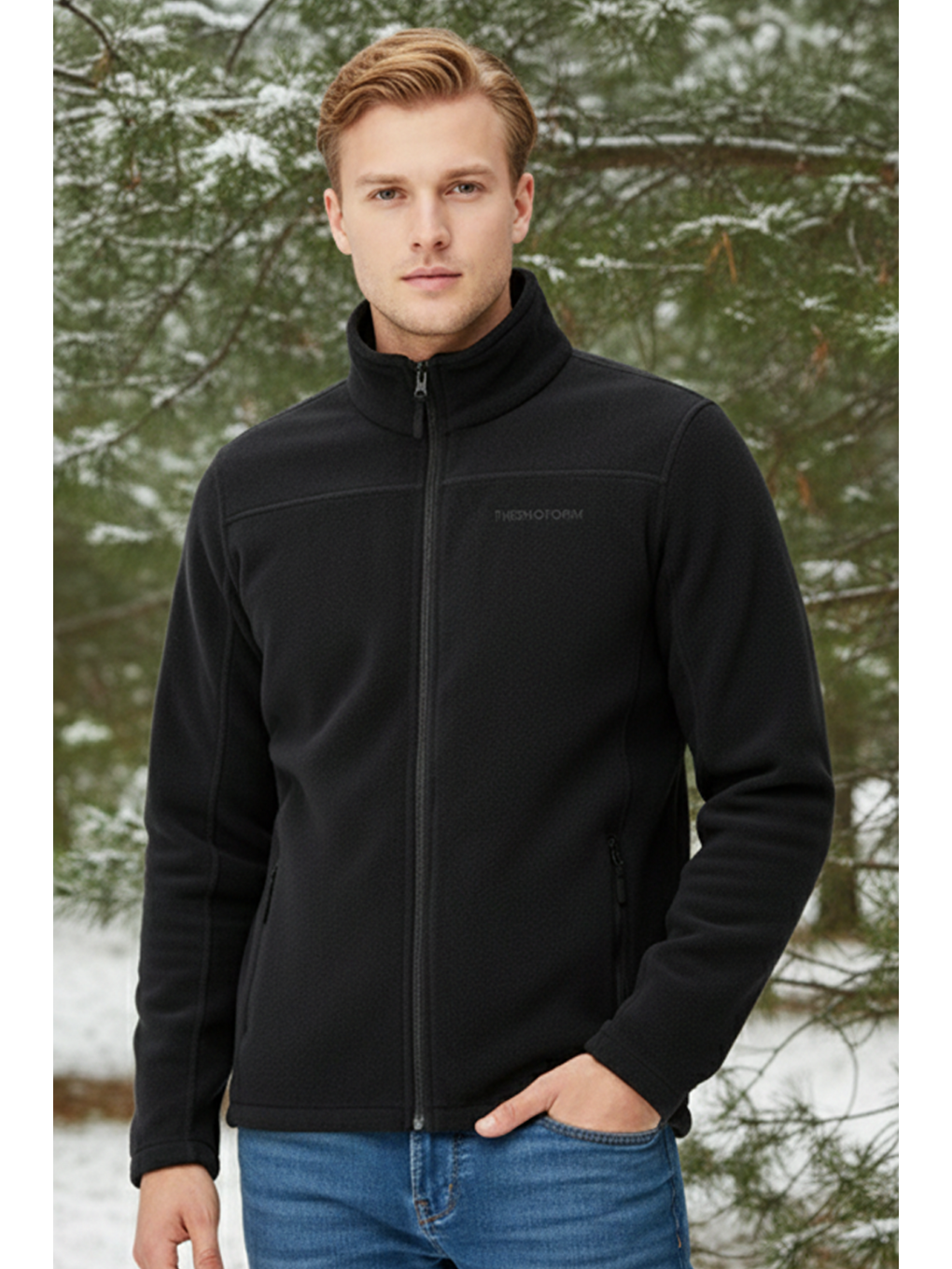 Siyah Erkek Polar Fermuarlı Sweatshirt-1