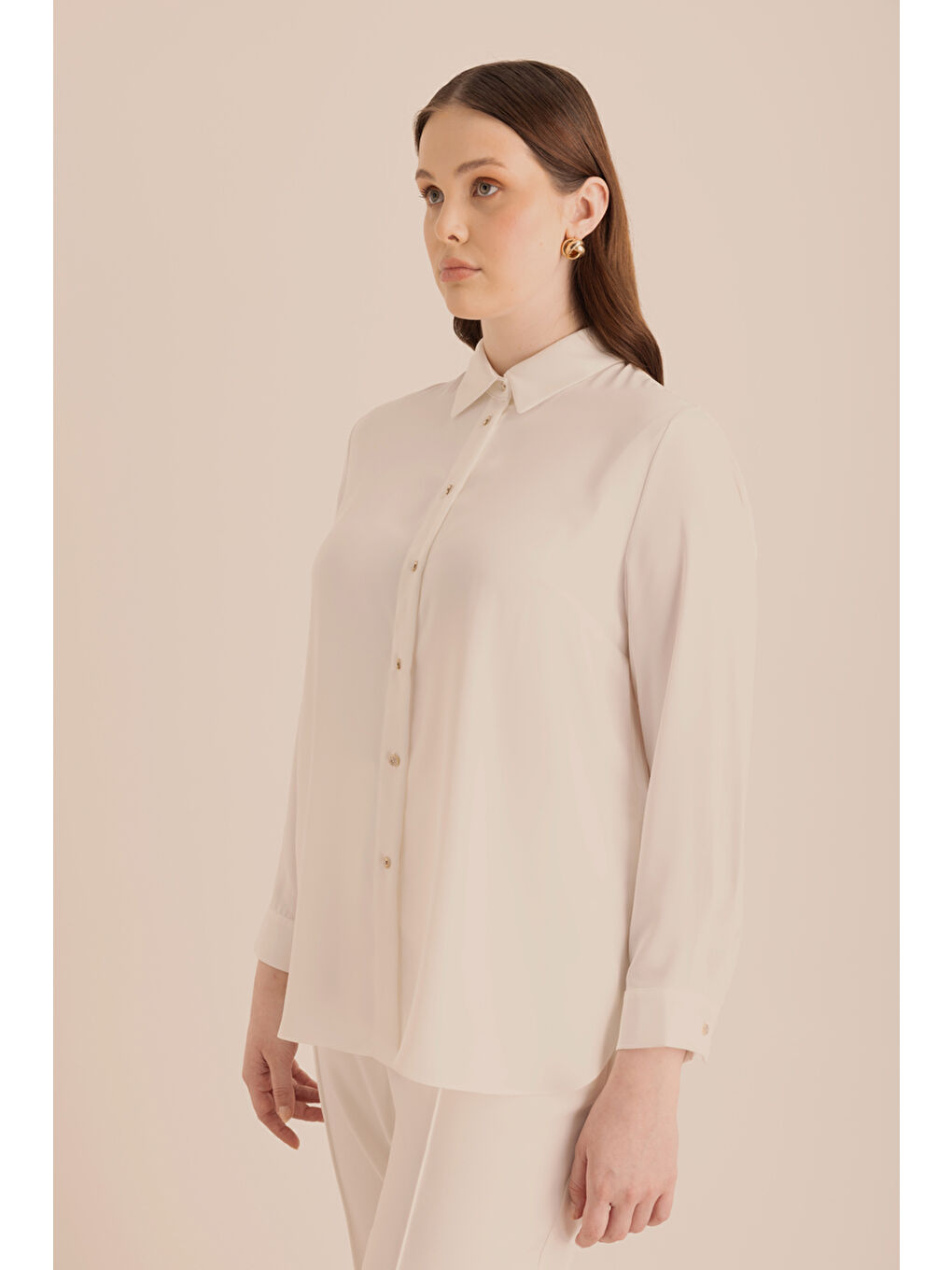 Ekru Arkası Pilise Detaylı Dokuma Tunik-4