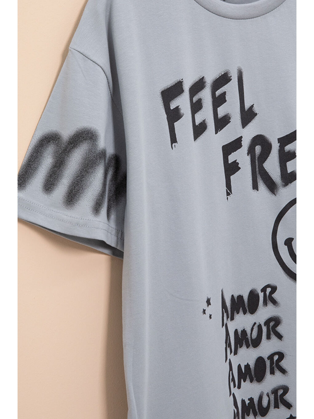 Gri Füme Cep Detaylı Yazı Baskılı Erkek Çocuk Bisiklet Yaka Tişört 20906-3