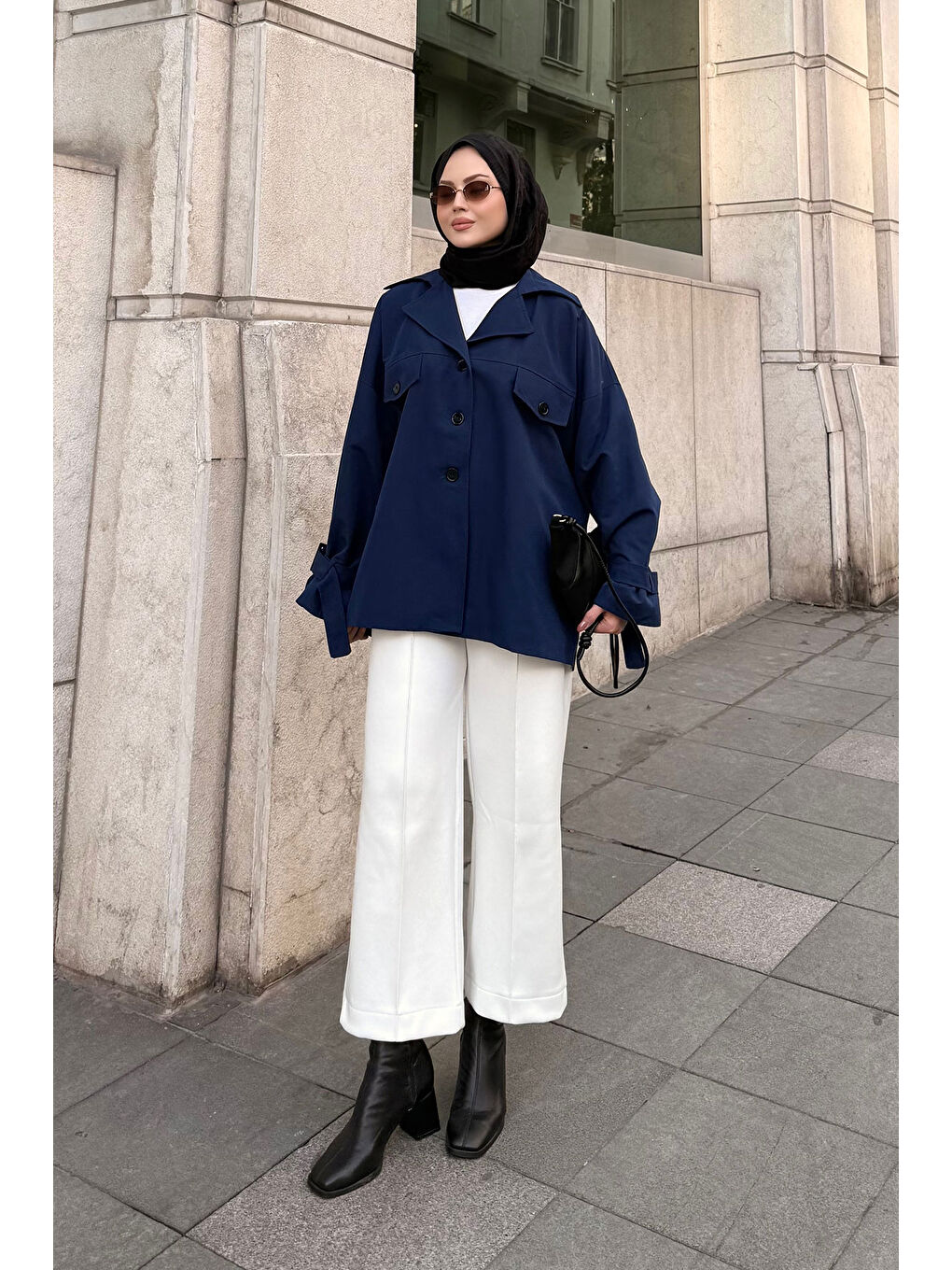 Kadın Kruvaze Yaka Trenç Lacivert-2