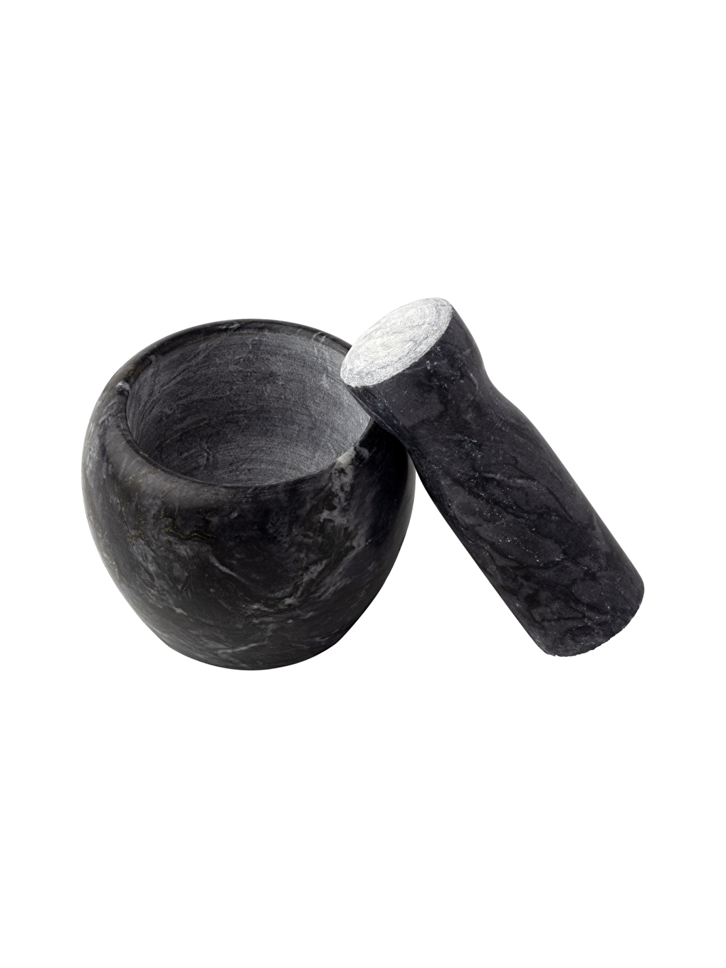 Doğal Desenli Yekpare Mermer Oyma Havan Siyah Renkli Düz Model-1