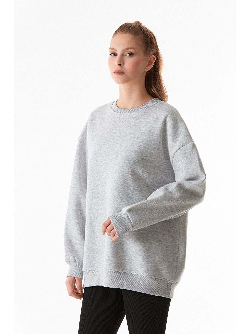 Fullamoda Açık Gri Basic Bisiklet Yaka Sweatshirt - 2