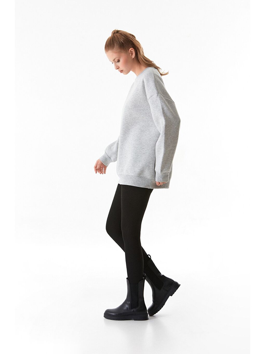 Fullamoda Açık Gri Basic Bisiklet Yaka Sweatshirt - 3