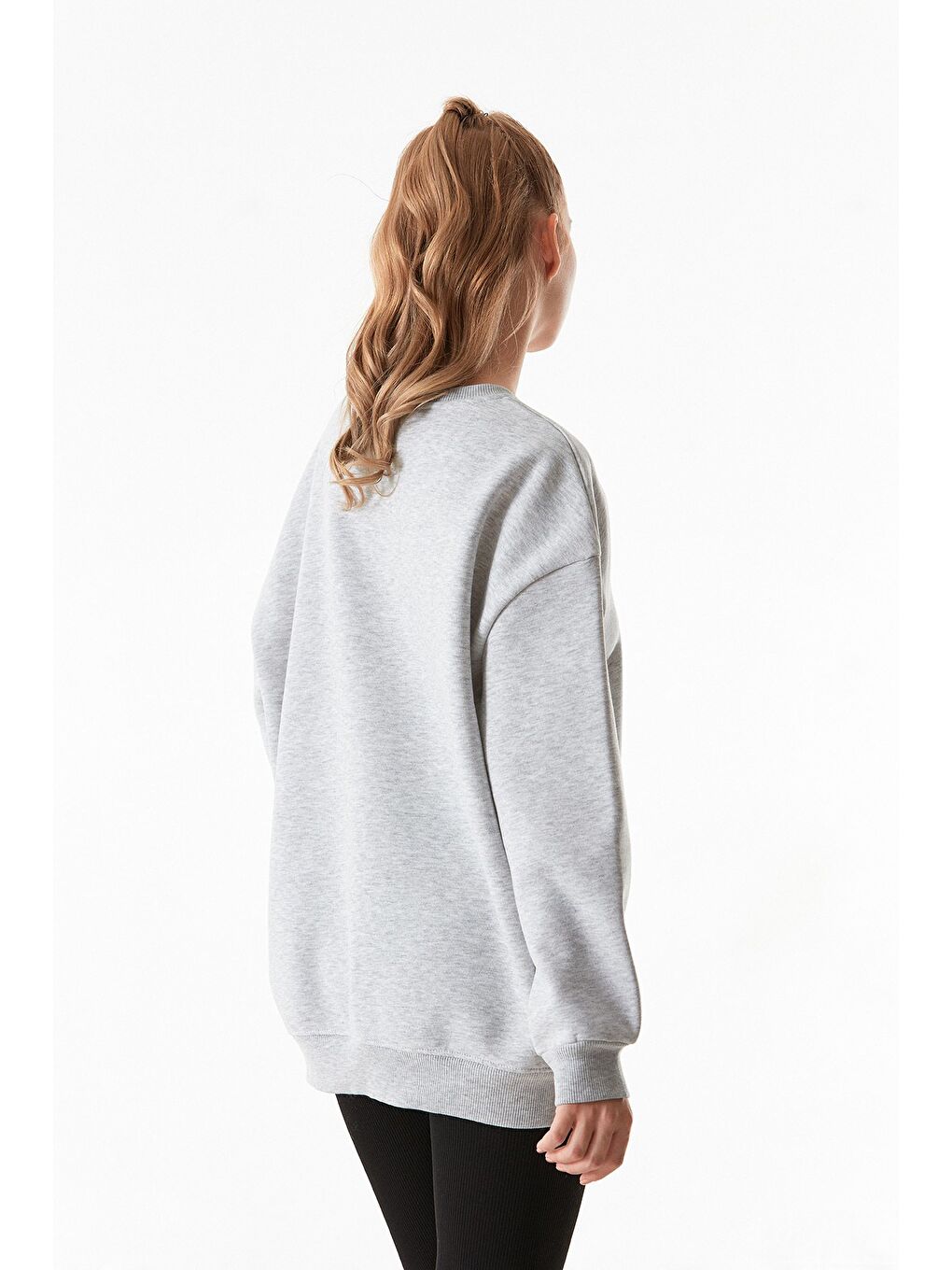 Fullamoda Açık Gri Basic Bisiklet Yaka Sweatshirt - 4