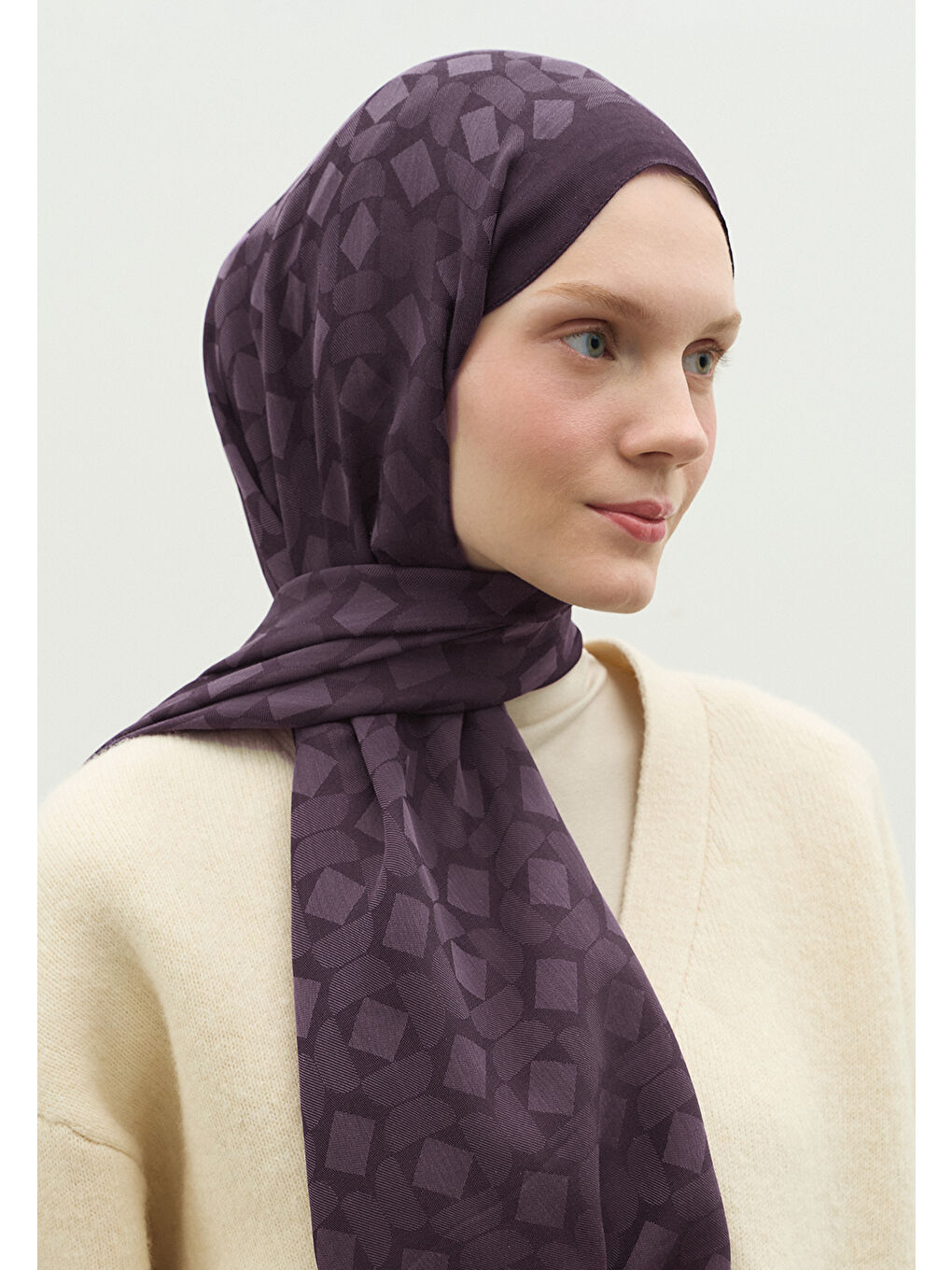 Mor OSLO PAMUK FLOŞ JAKARLI ŞAL PATLICAN MORU-2