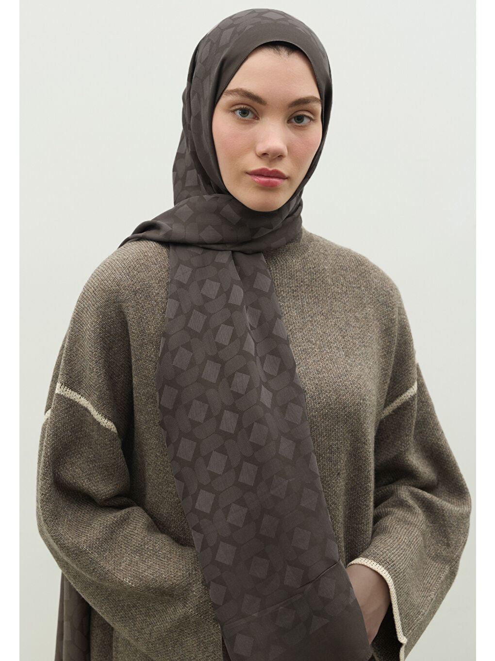 Gri OSLO PAMUK FLOŞ JAKARLI ŞAL DUMAN-1