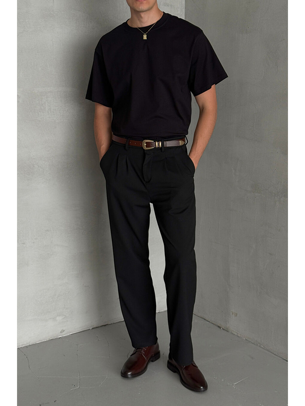 Siyah Erkek %100 Pamuk Oversize Basic T-shirt-4