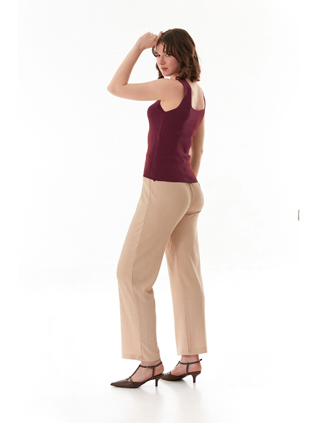 Bordo Basic Kare Yaka Triko Bluz-2