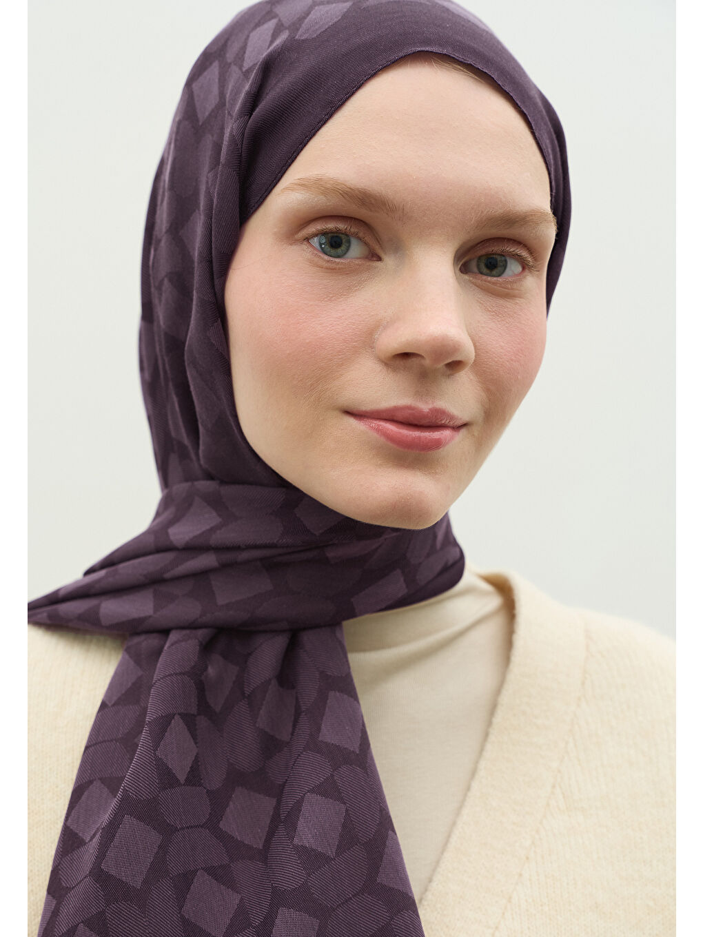 Mor OSLO PAMUK FLOŞ JAKARLI ŞAL PATLICAN MORU-3