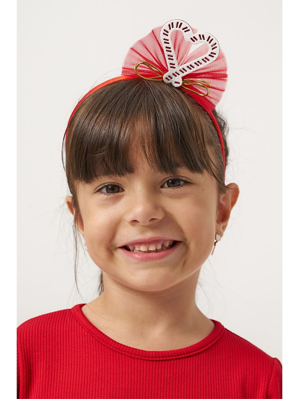 Kız Çocuk Pamuklu Kırmızı Baston Şeker Kalp Desenli Tüllü Elbise - Fırfırlı Parıltılı Etek Detaylı-7