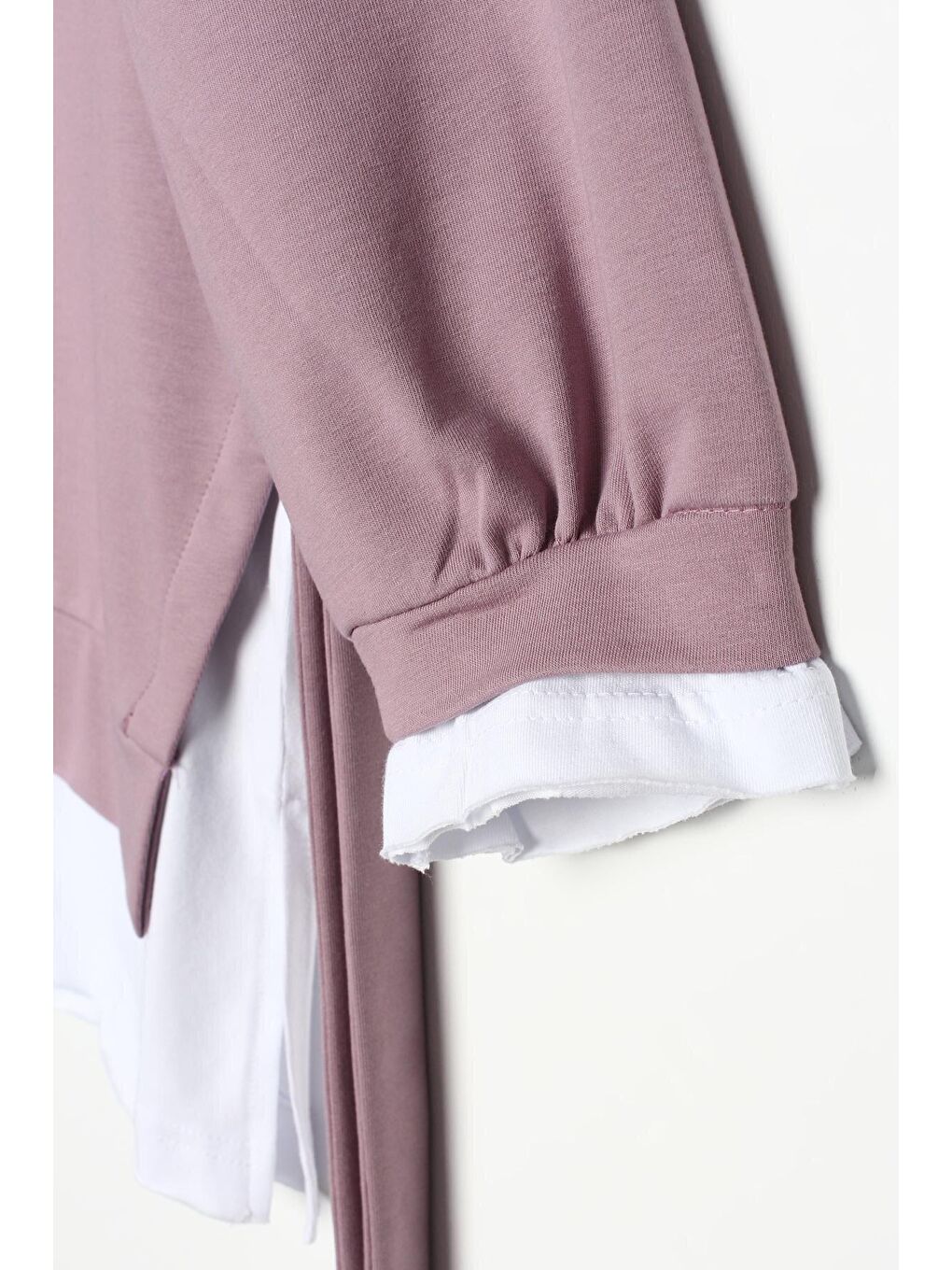 Lila Kuşaklı Etek Ucu Garnili Örme Sweat Tunik-4