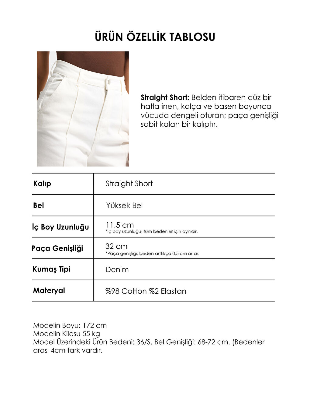 Kadın Kırık Beyaz 7s6-101 Straight Fit Relax Denim Şort-3