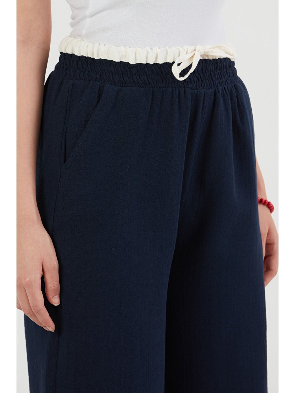 Lacivert Beli Lastikli Cepli Pantolon-4