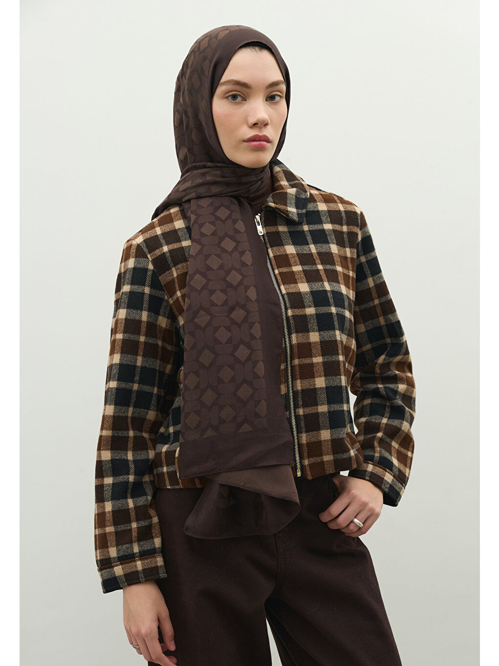 Kahverengi OSLO PAMUK FLOŞ JAKARLI ŞAL ACI KAHVE-2