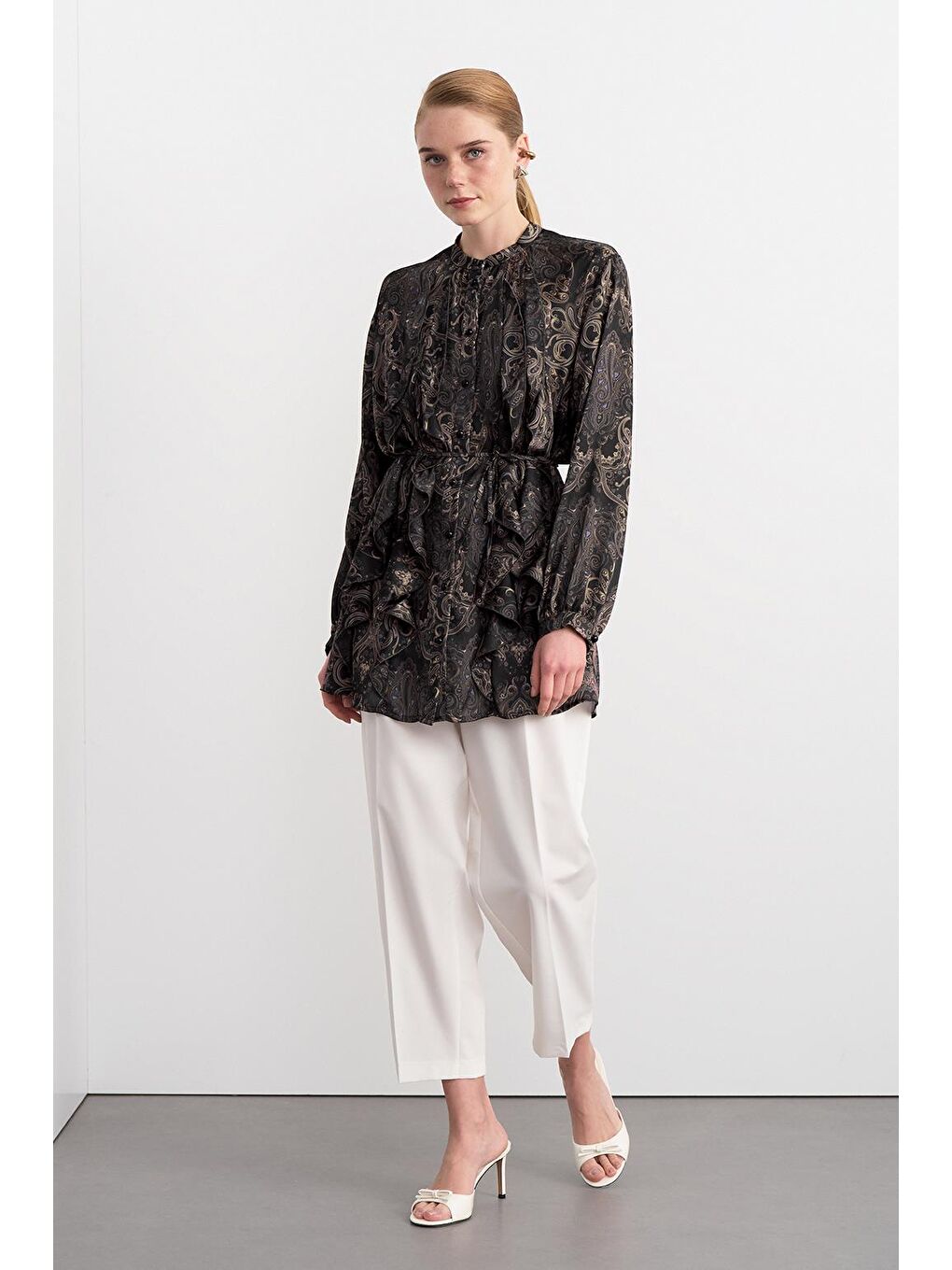 Oli Desenli Gömlek Siyah