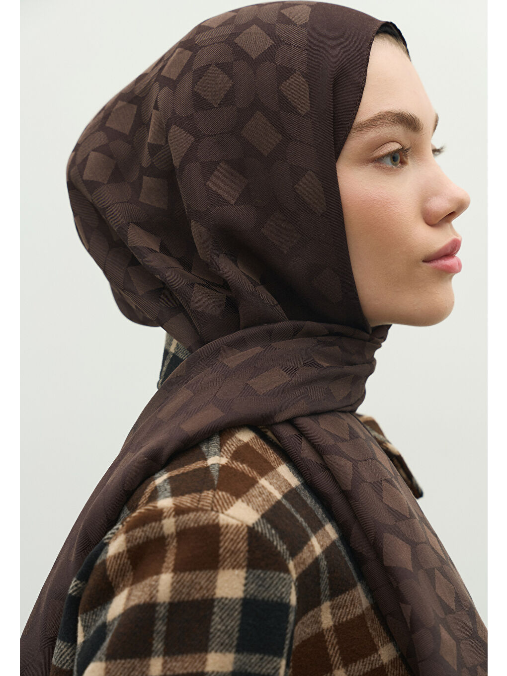 Kahverengi OSLO PAMUK FLOŞ JAKARLI ŞAL ACI KAHVE-3