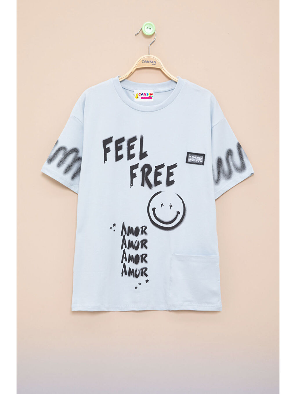 Mavi Cep Detaylı Yazı Baskılı Erkek Çocuk Bisiklet Yaka Tişört 20908