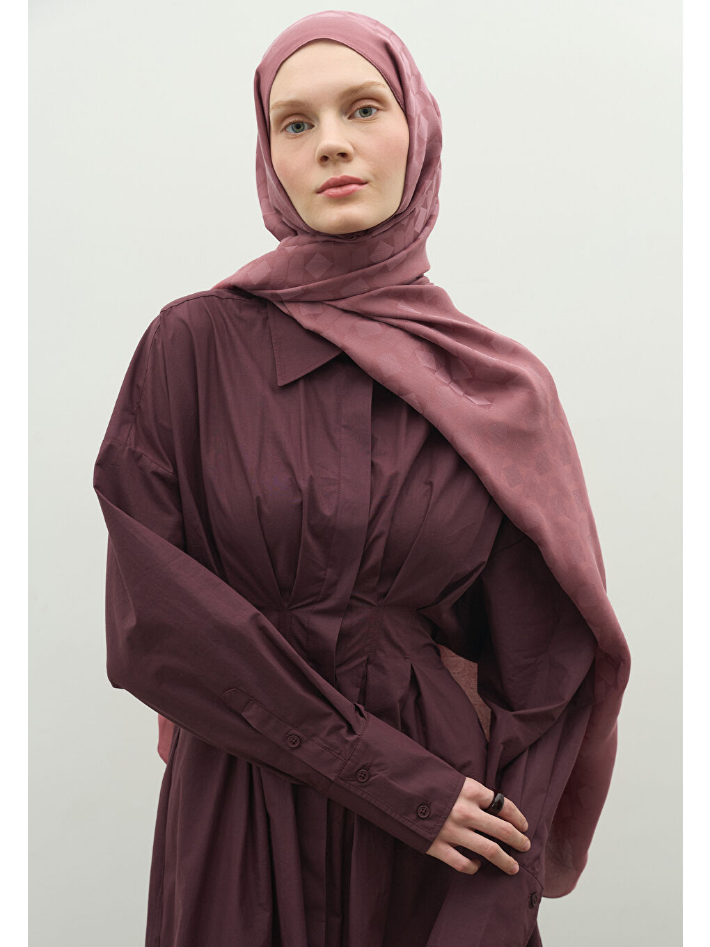 Pembe OSLO PAMUK FLOŞ JAKARLI ŞAL GÜLKURUSU-1