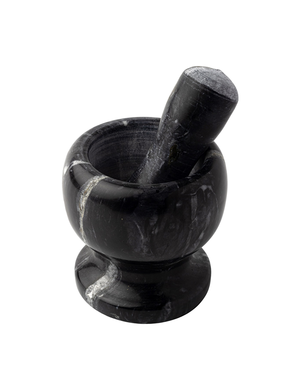 Doğal Desenli Yekpare Mermer Oyma Havan Siyah Renkli Ayaklı