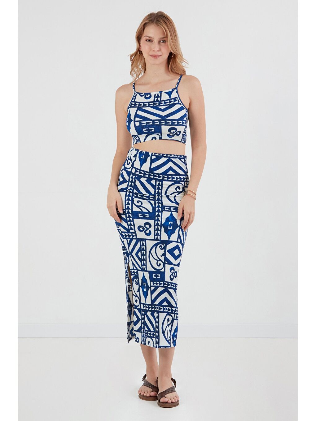 Lacivert Bürümcük Kumaş Desenli 2 Li Takım