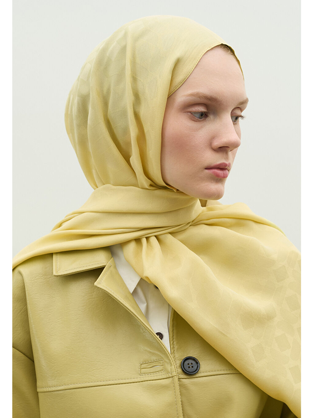 Sarı OSLO PAMUK FLOŞ JAKARLI ŞAL SOFT SARI-2